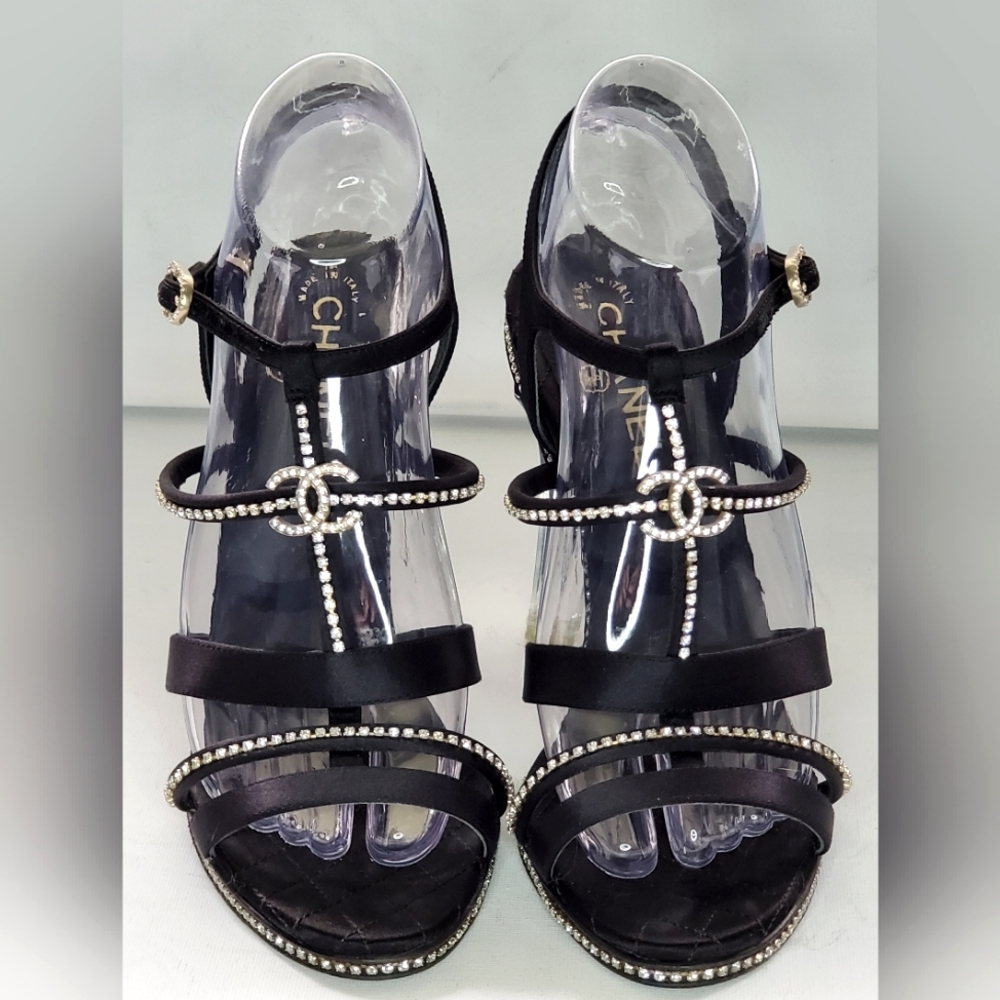 RARE Classic Authentic Chanel G29635 Strass CC Clear Heel Sandals - EU 39/US 8.5